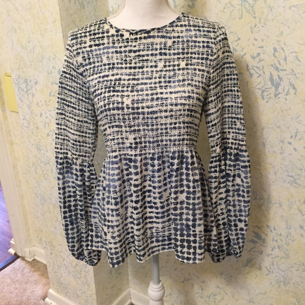 Ivanka Trump Small P. Long Sl Blouse Blue White